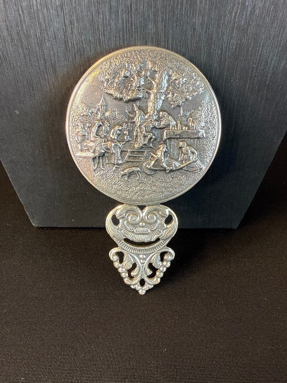 Vintage Silvertone Sculpted Small Mirror